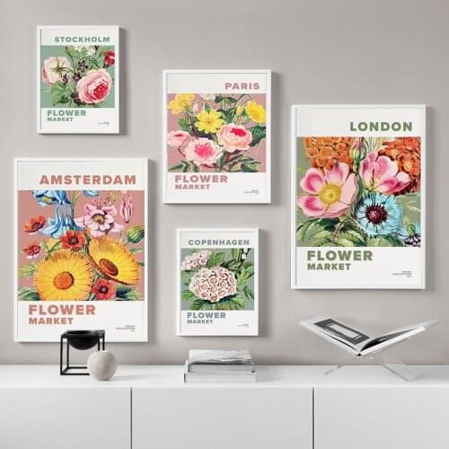 Hydrangea Daisy Peony Rose Flower Market Wall Art Canvas Painting Nordic Posters And Prints Wall Pictures For Living Room Decor