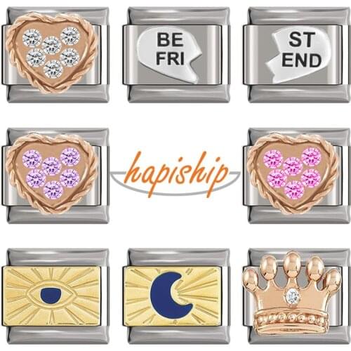 Hapiship 2020 Original Daisy Rose Heart Crown Dazzling CZ Italian Charm Fit 9mm Bracelet Stainless Steel Jewelry Making DJ250