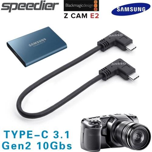Type-C USB 3.1 Bend data cable BMPCC Z CAM E2 T5SSD SSD cable Ultra Slim data transmission Support 100W (PD 20V 5A) charging