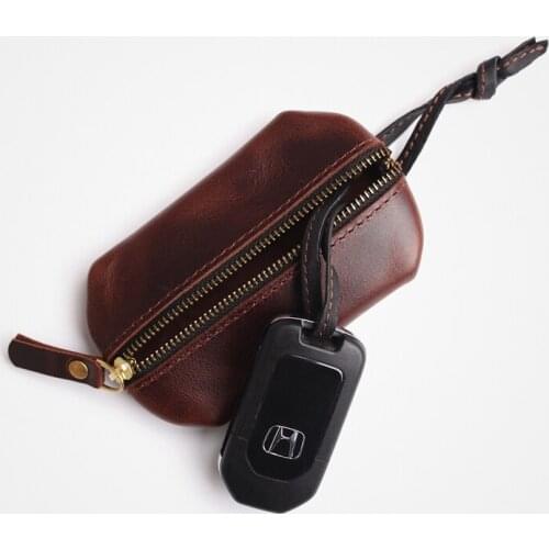 Crazy Horse Genuine Leather Car Key Pocket Fashion Cowhide Zipper Keychain Unisex Housekeeper Keys Holder