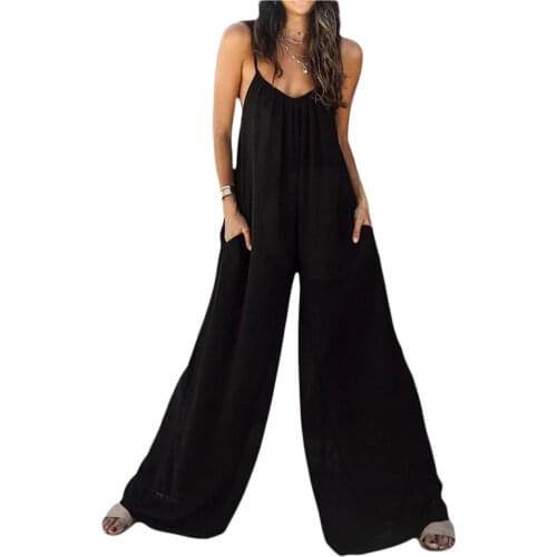 Female Jumpsuit, Summer Solid Color U-Neck Sleeveless Spaghetti Strap Romper for Women, Black/Yellow, S/M/L/XL