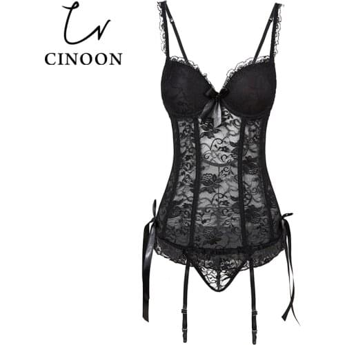 CINOON New Sexy Hollow Corset Women Underwear Lace Up Body Bustier Overbust Mesh Breathable Corsets Womens Lingerie