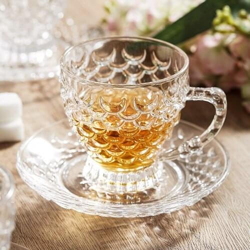 Creative Fish Scale Crystal Glass Coffee Set Good Looking Dessert Cup and Saucer Ins Hot
