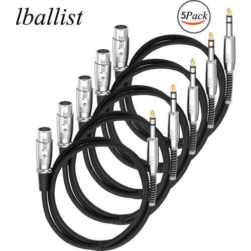 Lballist 1/4''Jack 6.35mm Stereo Jack Male to XLR Female Microphone Stereo Cable Foil+Braided Shielded 5Pack