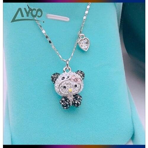 SWA Fashion Jewelry High Quality Charm Cute Sweet Cute Cat Panda Crystal Pendant Necklace Lady Romantic Gift For Women