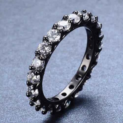 Fashion Round Blue Crystal Zircon Engagement Ring Womens Retro Black Filled CZ Stone Ring Womens Wedding Ring Jewelry Gift