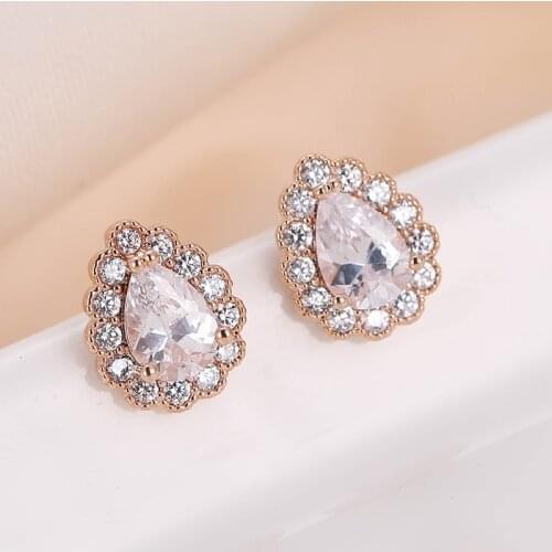 DE152 Fashion Delicacy Elegant 4A Zircon Water Droplet Ear Stud GIRLS Gift Party Banquet WOMENS Jewelry Earrings 2021