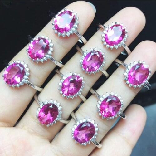 New Wedding Ring Real Natural Pink Topaz Oval 7x9mm 925 Sterling Silver Ring Wedding Jewelry Women Rings Adjustable Rings Size