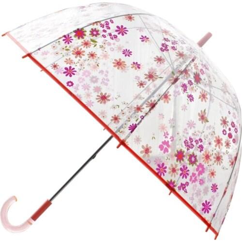 New Flower Print Spring Day Transparent Straight Bone Umbrella
