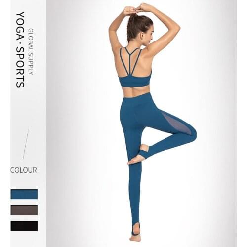 New Backless Sports Bra High Elastic Fitness Lengging Suits Solid Mesh Splicing Suit Women Sexy Sportwear Gym Clothes Women