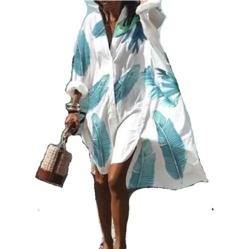 Summer New Womens Holiday Print Dress Hot Selling Loose Sexy Cool Split Shirt Skirt Beach Vacation Breathable Soft Dress