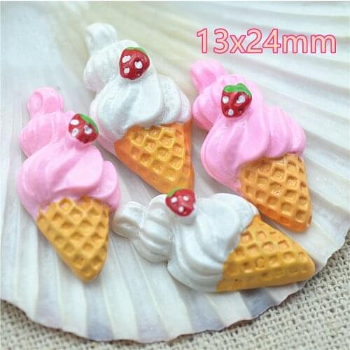 Resin strawberry ice cream cone flat back cabochon crafts for decoration 50pcs/lot R1041