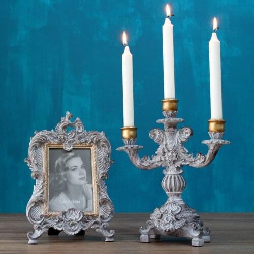 Resin Candle Holder Classic Romantic Dinner European Ornaments Dining Table Candlestick Candelabros Para Mesa Table Decor ED50ZT