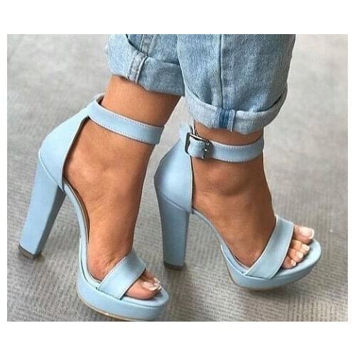 Chic Blue Platform Sandal Women Chunky Ankle Strap Sandals Summer Shoes Open Toe High Heels Party Dress Sandals Big Size 42