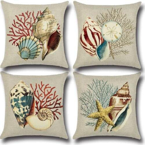 Droping Mediterranean style hand-painted blue ocean sailing seaman Octopus linen sofa cushion pillow conch