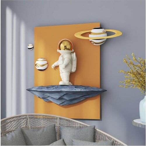 Modern Astronaut Planet Resin Ornaments Wall Sticker Childrens Room Wall Mural Decoration Home Livingroom Wall Hanging Crafts
