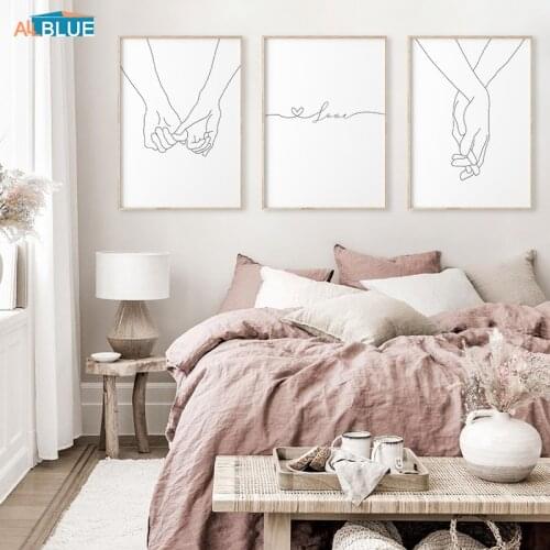 Modern Drawing Line Lover Holding Hands Abstract Nordic Poster Art Canvas Print Painting Home Decorative Wall Picture Minimalist
