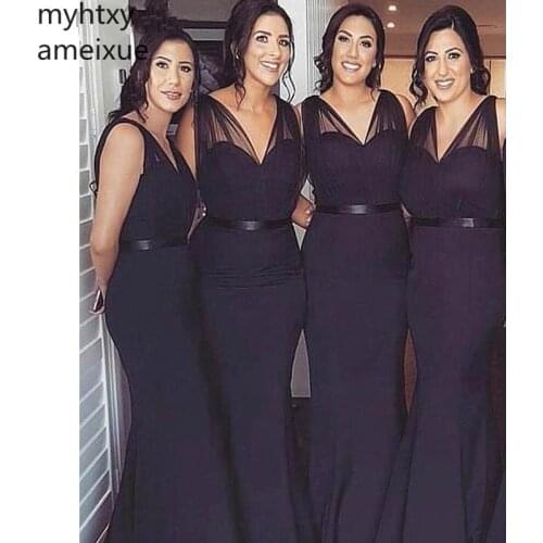 Light Grey V-neck Mermaid Black And White Evening Dress Especially Good Look 2020 Elegant Sweep Train Maid Of Honor Dresses For