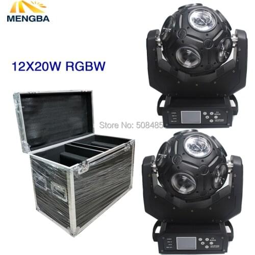 2pcs 12X20W RGBW Led Beam Football Moving Head Light LED Effect Y Axis Endless Rotation DJ Disco Ball Light with Flightcase