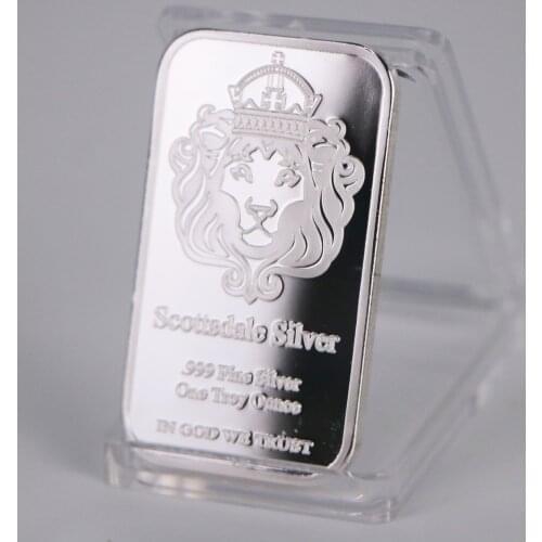 One Troy Ounce Scottsdale Silver 999 Fine Silver Bar Bullion In God We Trust Coin With Display Case