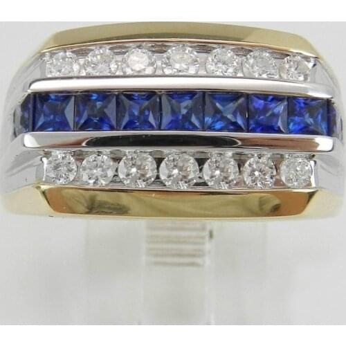 Gorgeous Men Jewelry White and Blue Zircon Rings for Wedding Engagement Party Set Gifts Size 7 8 9 10 11 12