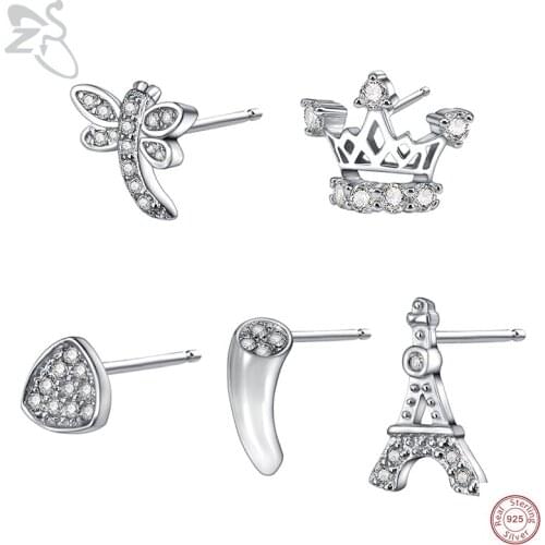 ZS Butterfly Earrings Fashion Jewelry Crown Earrings 925 Sterling Silver Crysal Tower Brincos AAA Cubic Zirconia Pendientes