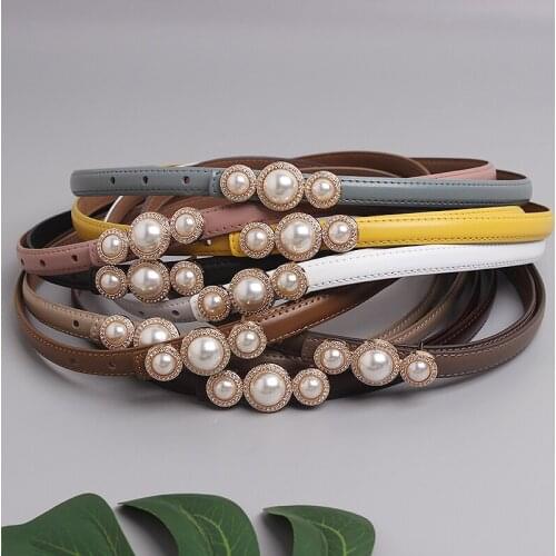 2021 summer new ladies thin waist belt leather pearl embellishment with dress girdle waist belt