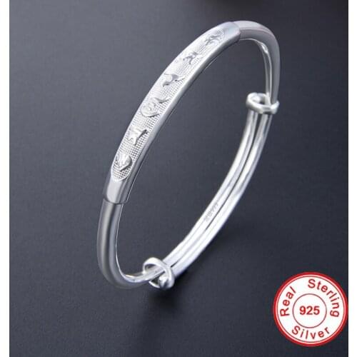 100% S999 Sterling Silver Bracelet For Women Pure Silver 57.5mm Adjustable Bangle Wedding Engagement Fine Jewelry Gifts