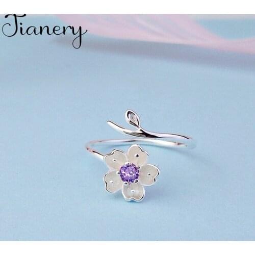 JIANERY Real Silver Color Cherry Blossoms Flower Rings For Women Statement Jewelry Finger Ring anillos mujer bijoux