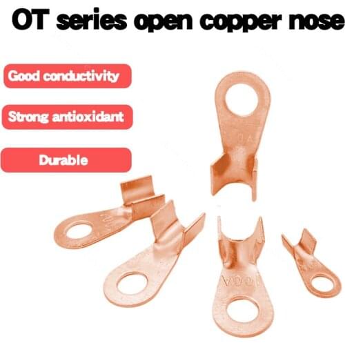 OT type wire terminal red copper bare nose lug crimping open cable terminal connector splicing 10PCS
