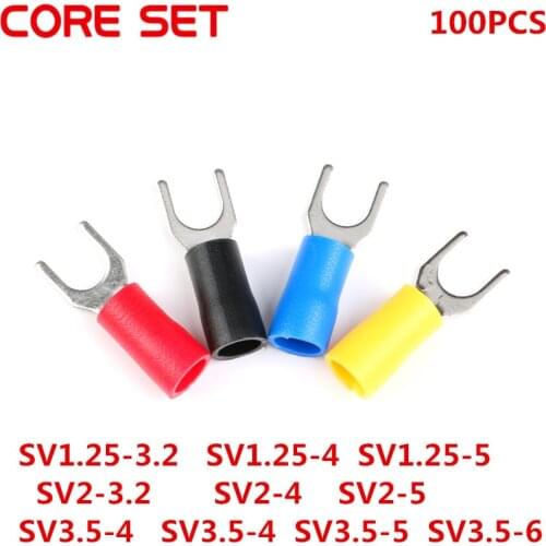 100PCS 4 Colors Insulated Fork Cable Wire Terminal Connector Assortment Kit Electrical Crimp Terminal SV