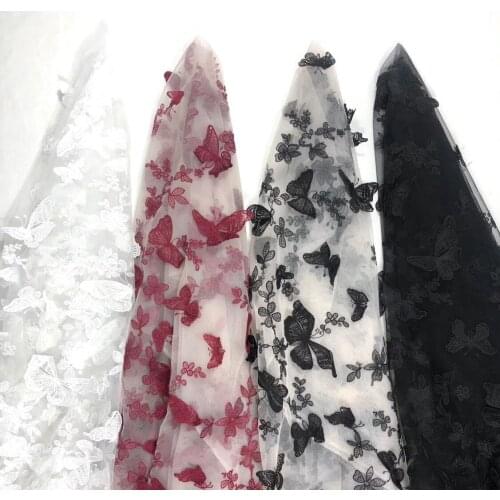 3D Flower Flat Butterfly Off White Lace Fabric Veil Wedding Dress Sewing Accessories 2 yard/Pack