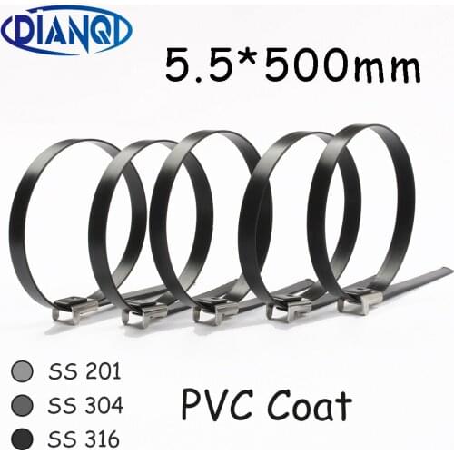 5.5*500 5.5mm 5.5x500 Stainless Steel Zip PVC coating Strong Stainless Steel Grade Metal Cable Ties Zip Tie Wraps