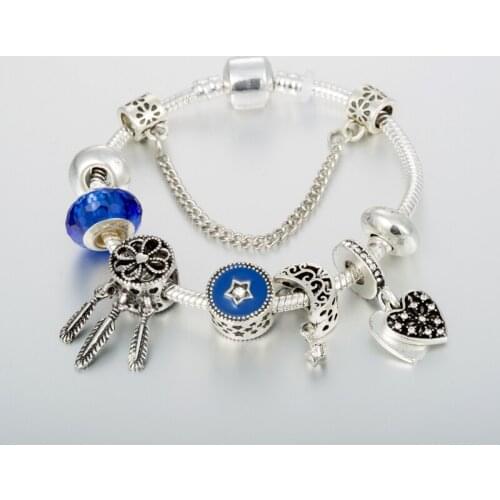 ANNAPAER Blue Charm Bracelet Bangles Beads With Dreamcather for Women Fit Original Bracelets Female Personality Jewelry B19053