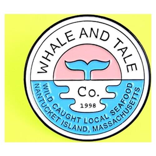 Ocean Sea Round Brooch WHALE AND TALE Enamel pins Ocean Sunset Trendy Brooches Lapel Badges Denim Bags Gift for Friends Spille