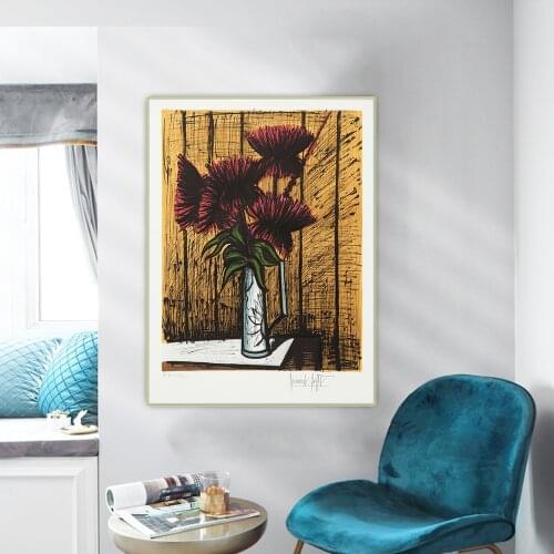Bernard Buffet《Bouquet De Chrysanthemes》Canvas Art Oil Painting Artwork Picture Wall Hanging Decor Home Living Room Decoration