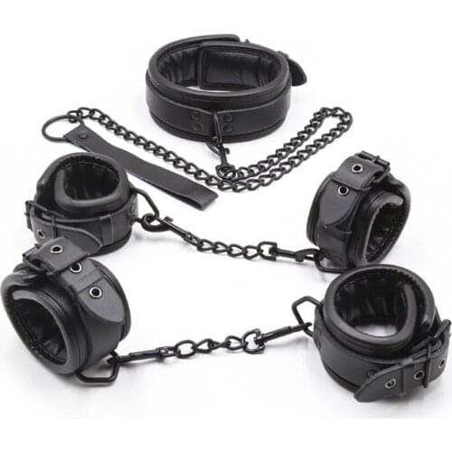 CamaTech PU Leather Soft Padded Handcuffs Collar Ankle Cuffs BDSM Restrains Bondage Set Erotic Games For Slave Couple Sex Toys