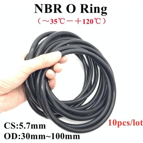 10pcs Black O Ring Gasket CS5.7mm OD 30mm ~ 100mm NBR Automobile Nitrile Rubber Round O Type Corrosion Oil Resist Sealing Washer