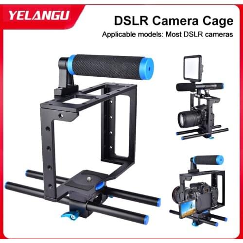 Yelangu Dslr Camera Cage with 15Mm Rod Rig Anti-Shake Filmmaking Recording for Most Dslr Cameras of Canon / Sony / Panasonic