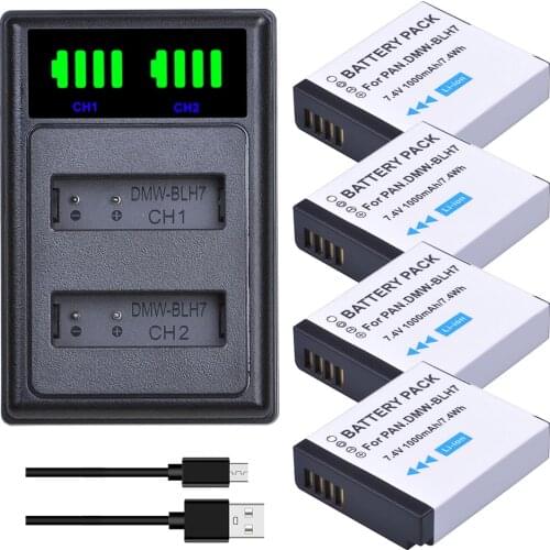 1000mAh DMW-BLH7 BLH7 DMW-BLH7PP DMW-BLH7E Battery Charger Kits for Panasonic Lumix DMC-GM5 GM1 DMC-GF7 DMC-GF8 GF9 LX10 LX15