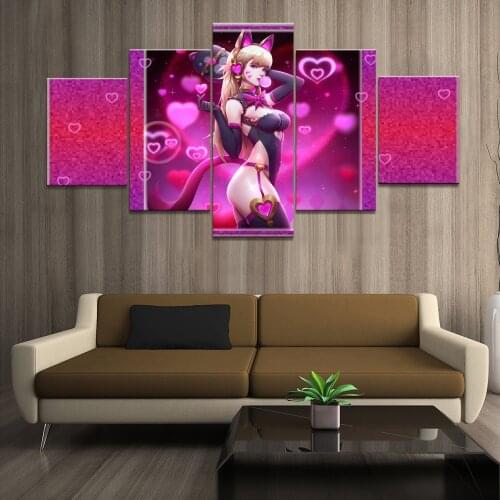 Home Decor Poster HD Pictures Prints Canvas 5 Piece Modular Cats Ear D.Va Overwatch Game Living Room Decorative Painting Framed