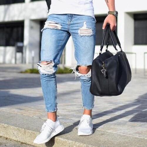 Denim Pants Stretch Breathable Cotton Blend Fashion Ankle Pants for Daily Wear