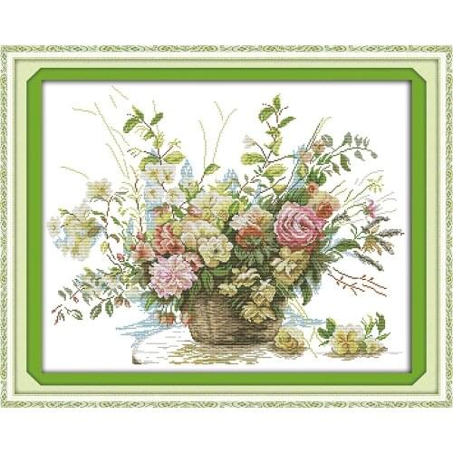 Fose flower basket Cross Stitch Kits Printed patterns canvas Decoration Embroidery Needlework set Easy Cross-stitch DMC Handmade