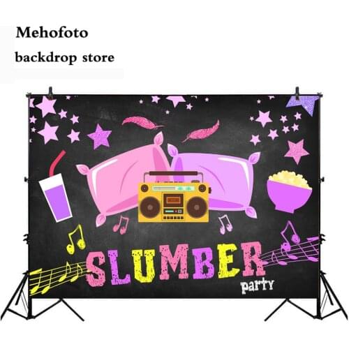 Mehofoto Slumber Pillow Party Sleepover Birthday Photo Banner Radio Pajama Girl Sleep Over Decoration Photography Backdrop 269