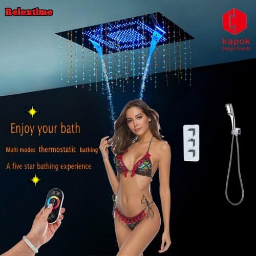 Crystal Pendant LED Ceiling Shower Head Rainfall Bathroom fixtures Ducha Concealed Shower Set Thermostatic SPA Shower Faucet Tap
