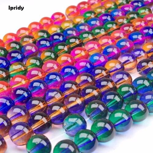 Ipridy Transparent double color effect Mixed Spray Painted Round Glass Bead Strands, 6mm 8mm 10mm 12mm Hole: 1.5mm 5 strands/lot