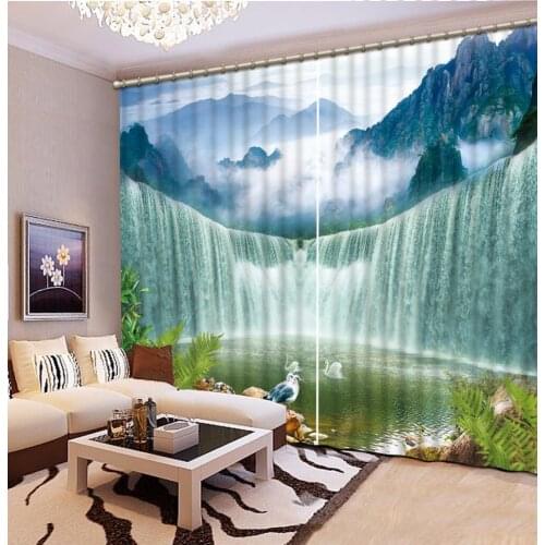 Classic Home Decor 3D Curtain Mountain River Waterfall Landscape Blackout Curtain Fabric 3D bathroom Shower Curtain