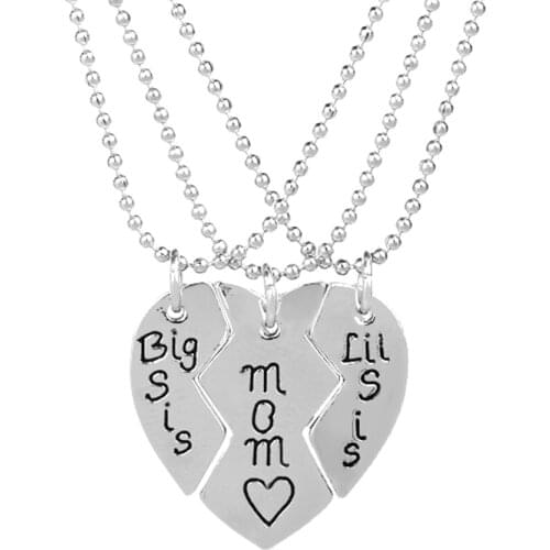 Mother Twins Daughter Necklace Set Mom Big Sis Lil Little sis 3pcs Broken Heart Shaped Pendant Necklace Mothers Day Gift