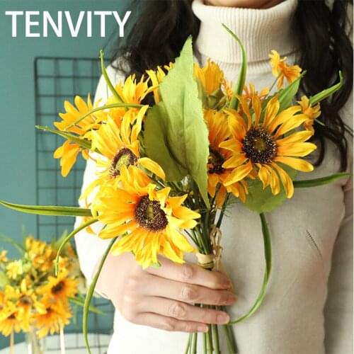 Beautiful artificial silk sunflower bouquet summer wedding home decorations table arrangements fake flowers for living room