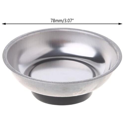 D08D Round Magnetic Parts Tray Bowl Dish Stainless Steel Garage Holder Tool Organizer